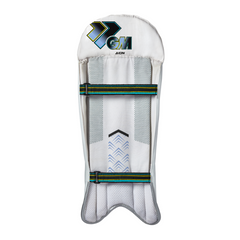 Pictured from the back, a white GM cricket pad
