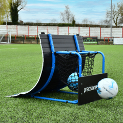 Football skills trainer equipment with a ball on a grass field
