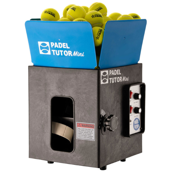 Padel Tutor Mini machine with yellow balls on a white background