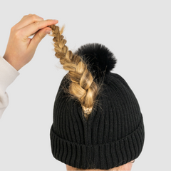 The Magni-Strip® Bobble Hat Black on head