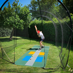 Boy batting in a cricket net on a Flicx Skills Cricket pitch