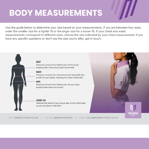 Maiden Cricket Body Measurement Chart
