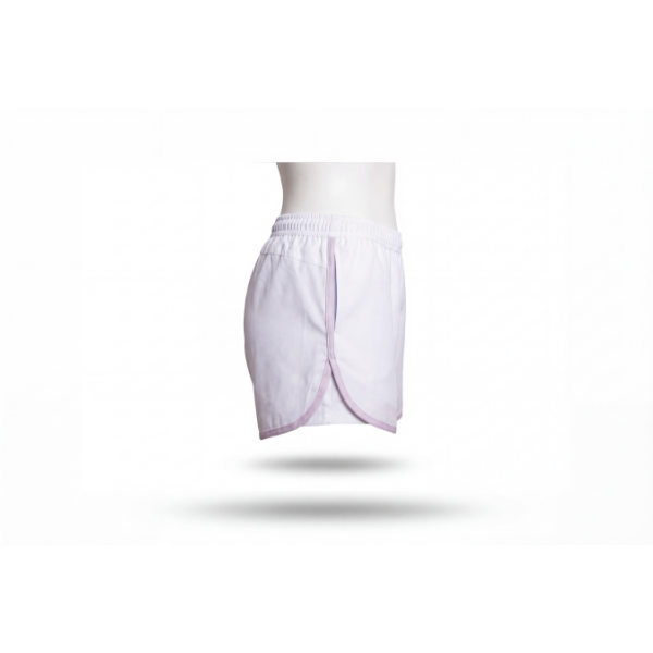 Maiden Cricket Fine Leg shorts in white with purple trim. 