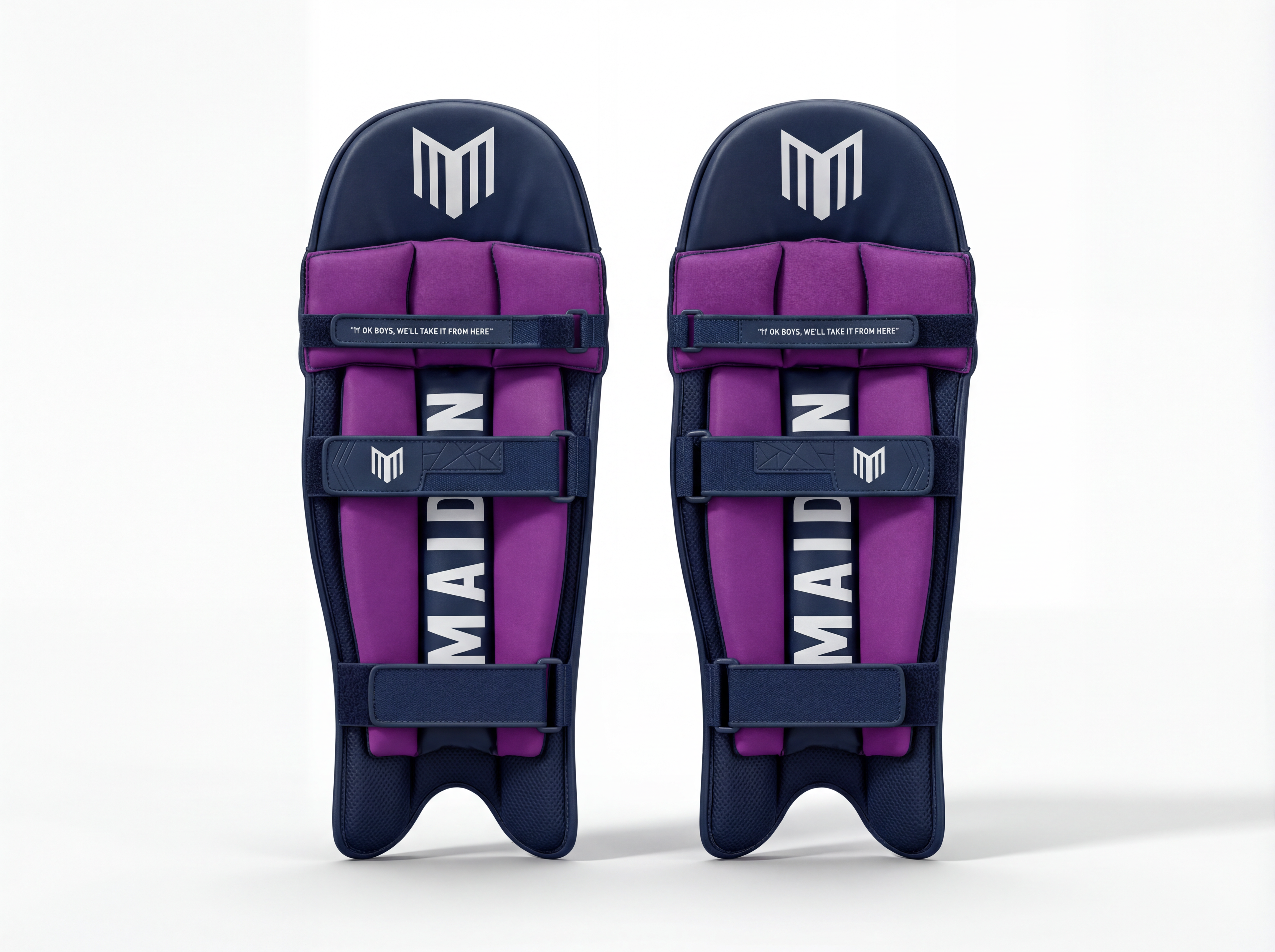 Maiden blue cricket pads from the back