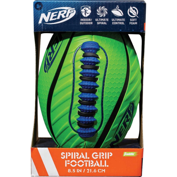 Green Nerf Spiral Grip American Football in packaging