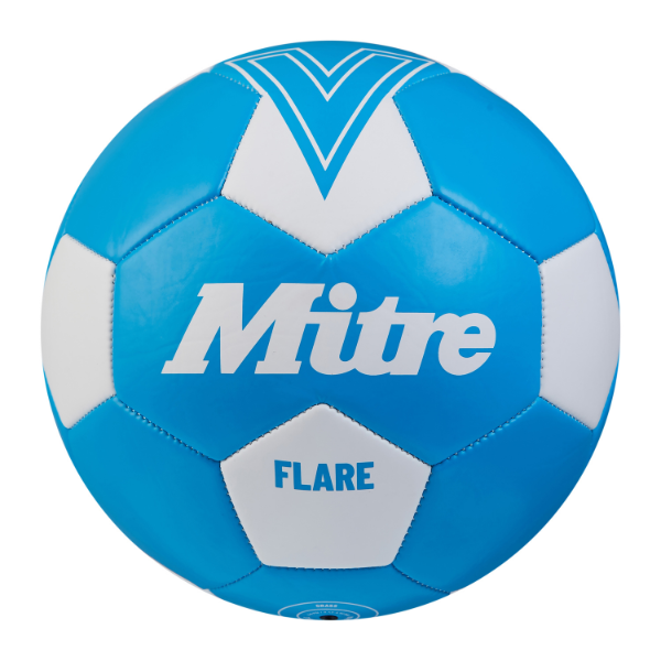 Blue and white football with Mitre branding