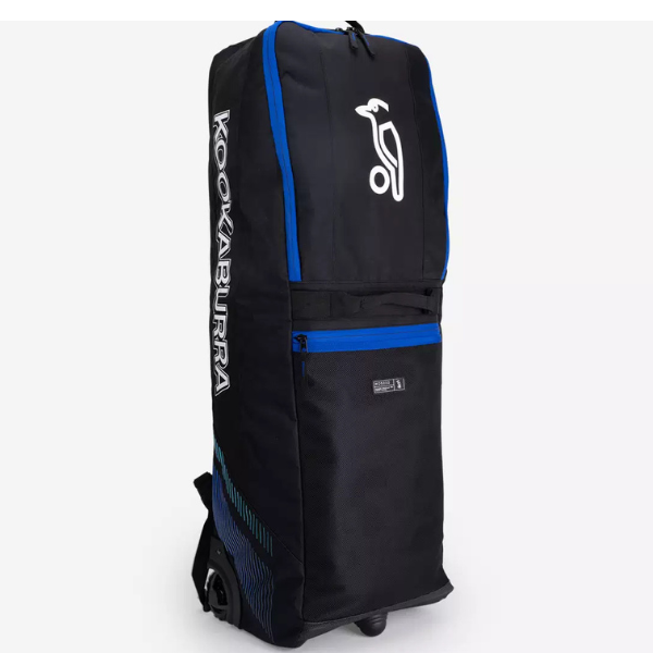 Kookaburra WD5000 Wheelie Duffle Cricket Bag in Black with blue trim
