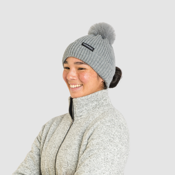 Person wearing a Magni-Strip® Bobble Hat Grey
